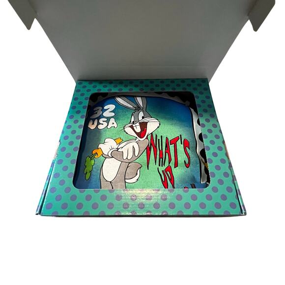 Vintage 90s Looney Tunes Stamp Collection Bugs Bunny  T-shirt in postage box L/X - Picture 2 of 11